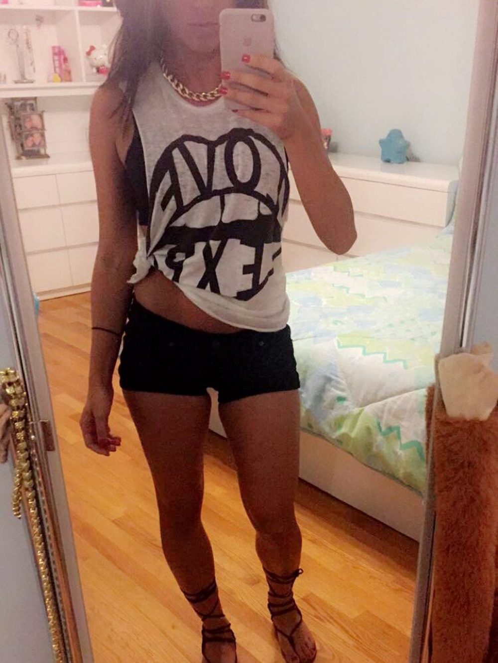 Express White Muscle Tee with Black Love Graphic